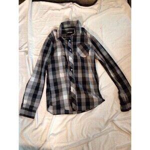 Zoo York Button Up Black White Plaid Checkered Small Long Sleeve Shirt